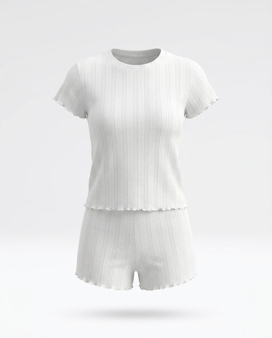 Hagar Ribbed Knit Top and Shorts Lounge Set ghost mannequin
