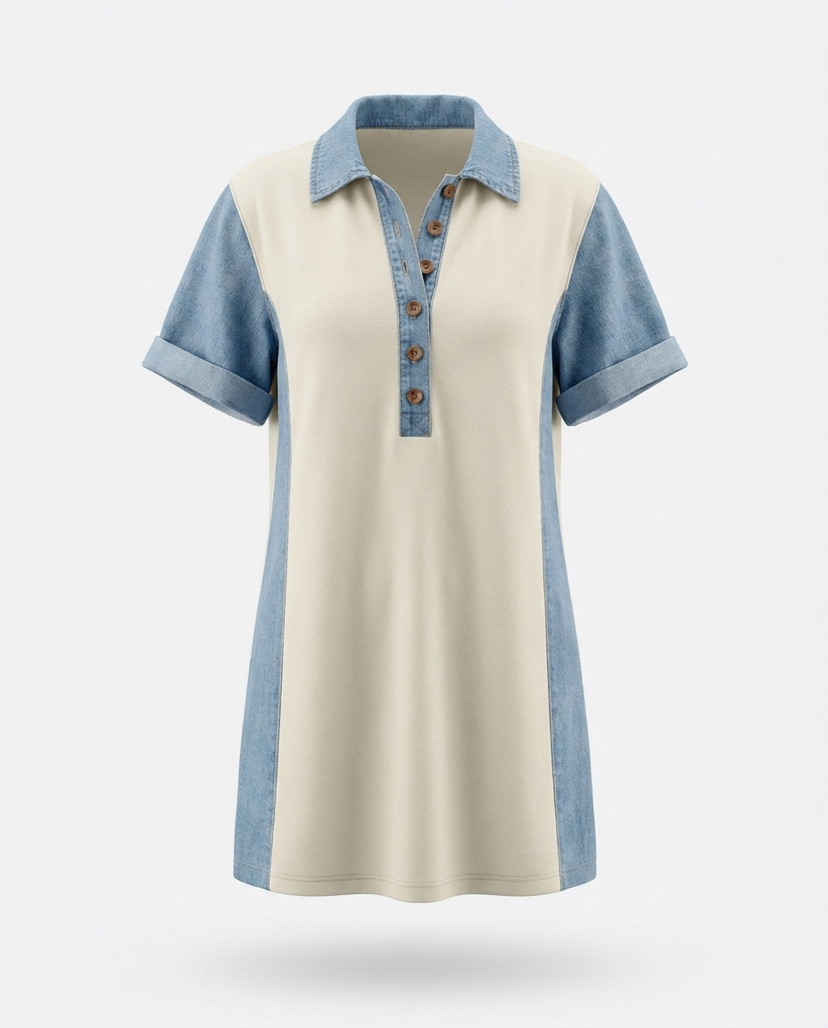 Hildegard Denim Patchwork Button Front Mini Dress - product