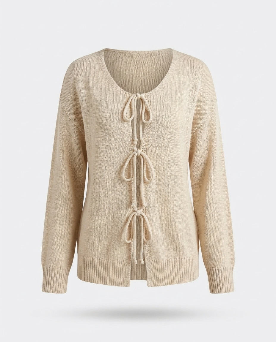 Hypatia Tied Round Neck Cardigan — ghost mannequin