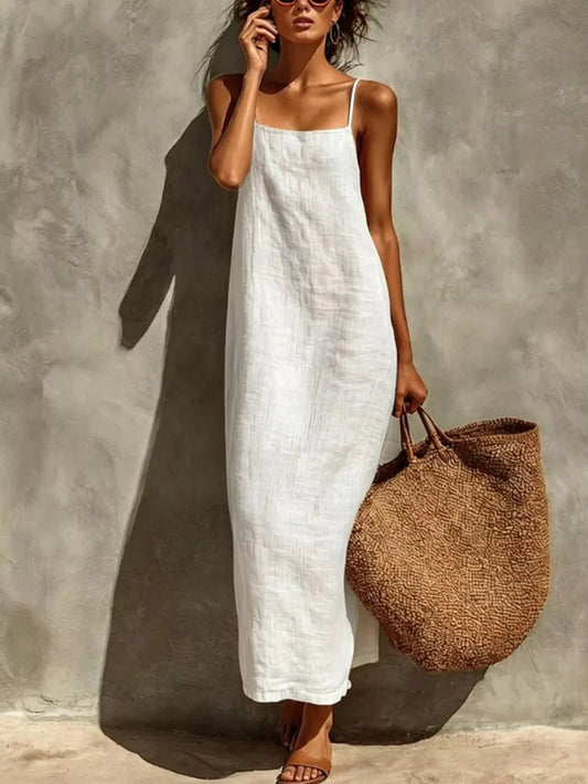 White linen maxi dress — European summer outfit