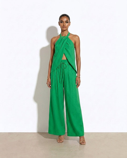 Sandrine ivory halter top and wide-leg pants set — Forever Vogue effortless summer