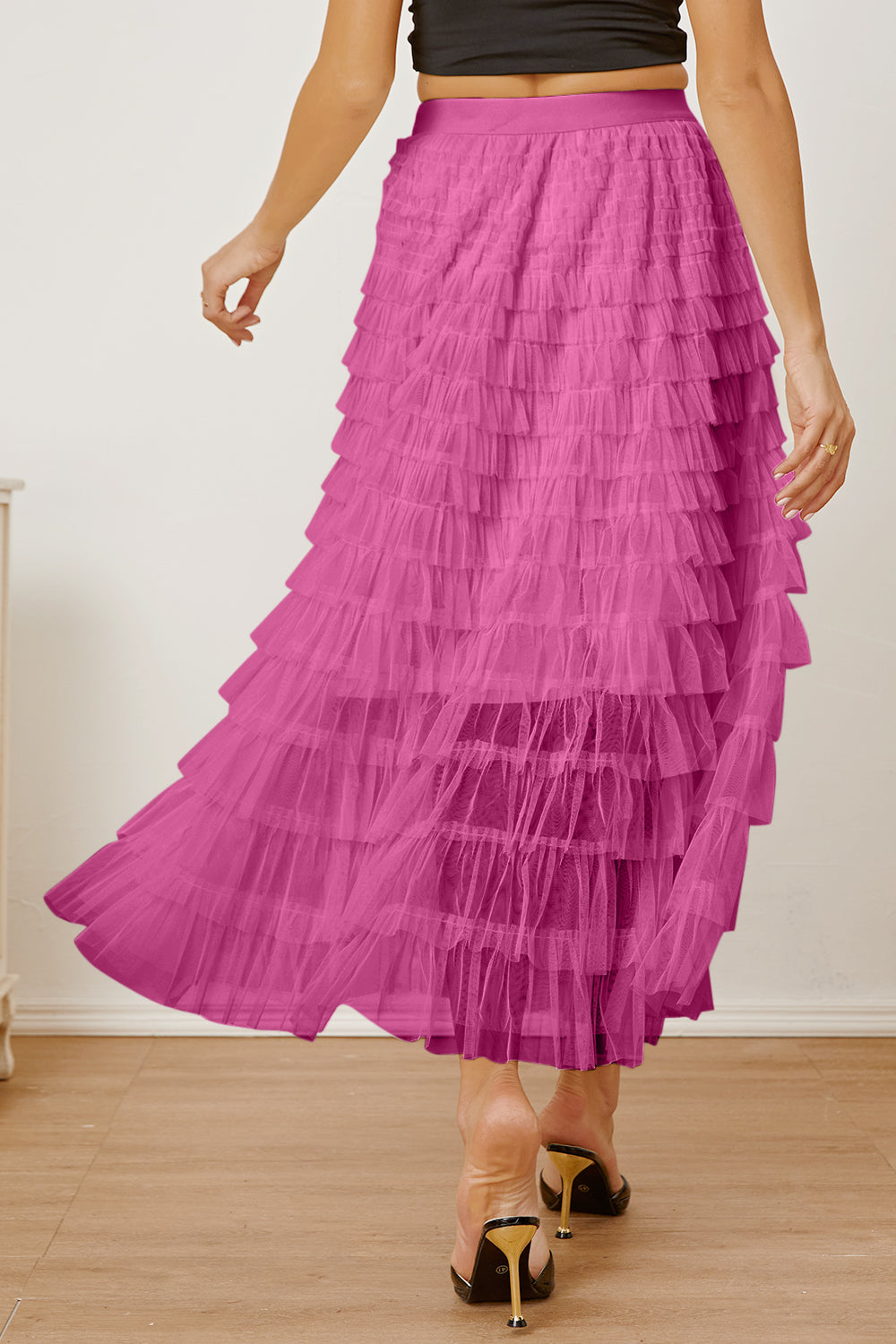 Ruched High Waist Tiered Skirt