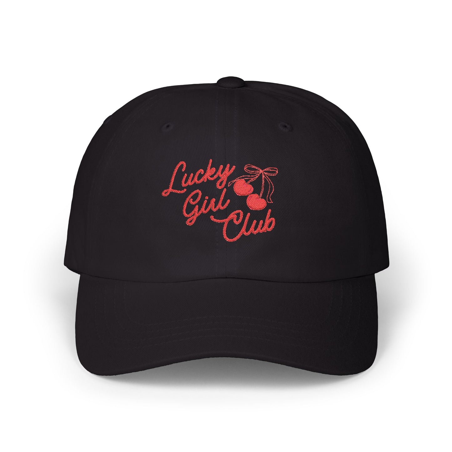 Lucky Girl Club Classic Dad Cap | Cherry Embroidered Baseball Hat Cool Girl Streetwear Off Duty Model