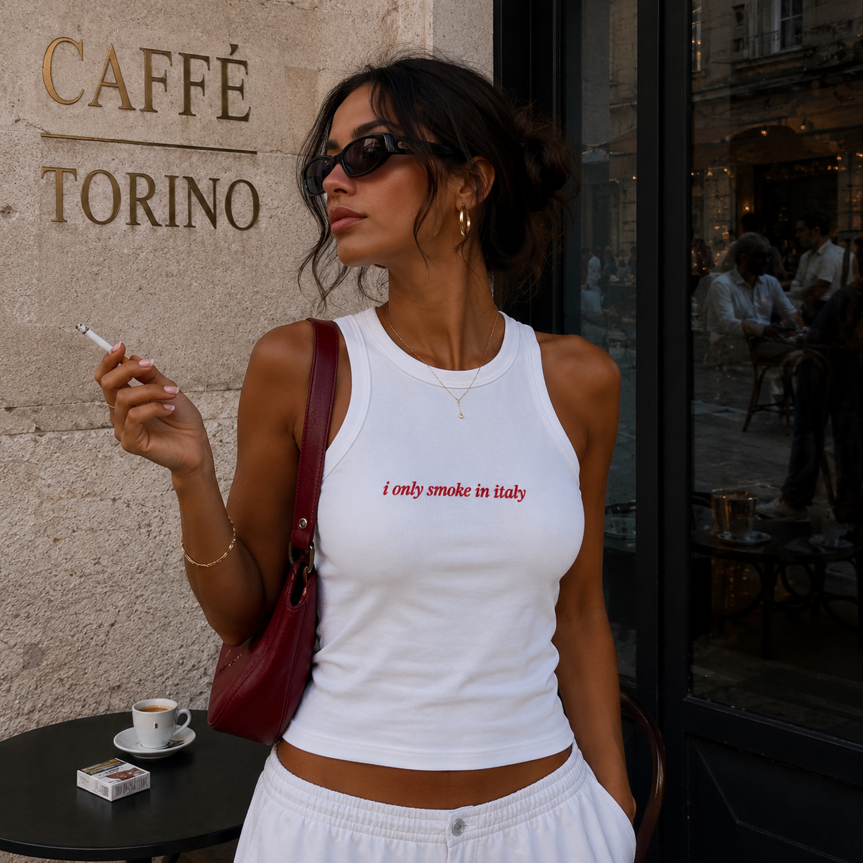 I only smoke in Italy Racer Tank Top | Italy Girl Tank European Summer Cool Girl Italian Summer Vacation Outfit