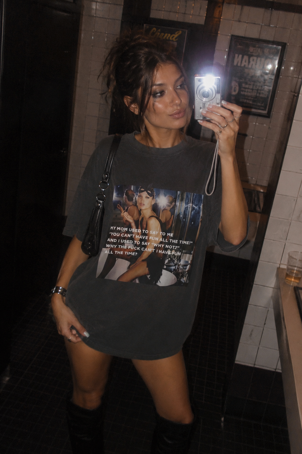Why Can't I Have Fun All The Time? Photo Tee | Retro Glam Graphic Shirt Cool Girl Aesthetic Model Off Duty It Girl Outfit
