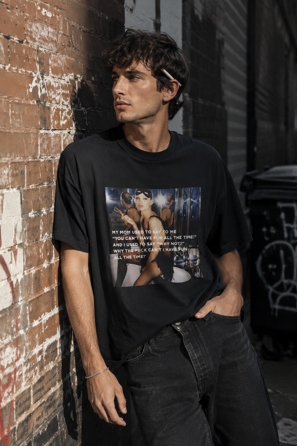 Why Can't I Have Fun All The Time? Photo Tee | Retro Glam Graphic Shirt Cool Girl Aesthetic Model Off Duty It Girl Outfit