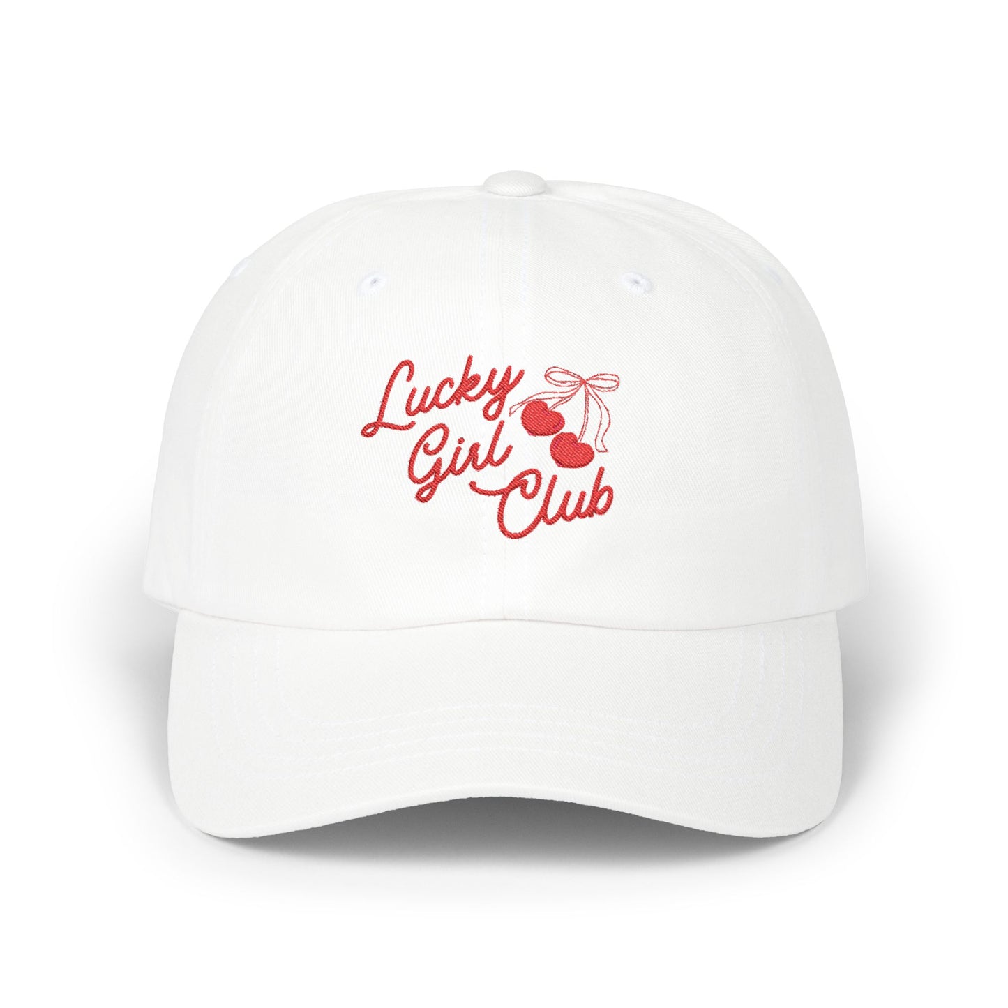 Lucky Girl Club Classic Dad Cap | Cherry Embroidered Baseball Hat Cool Girl Streetwear Off Duty Model