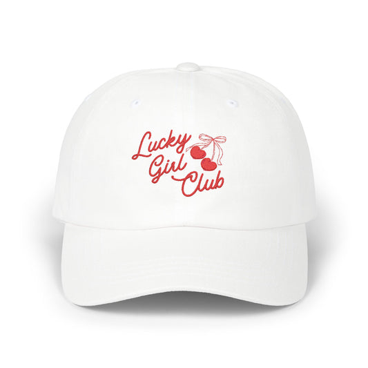 Lucky Girl Club Classic Dad Cap | Cherry Embroidered Baseball Hat Cool Girl Streetwear Off Duty Model