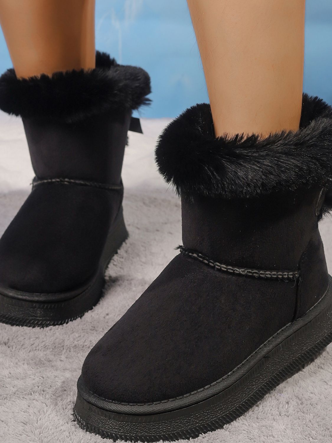 Faux Fur Suede Round Toe Boots