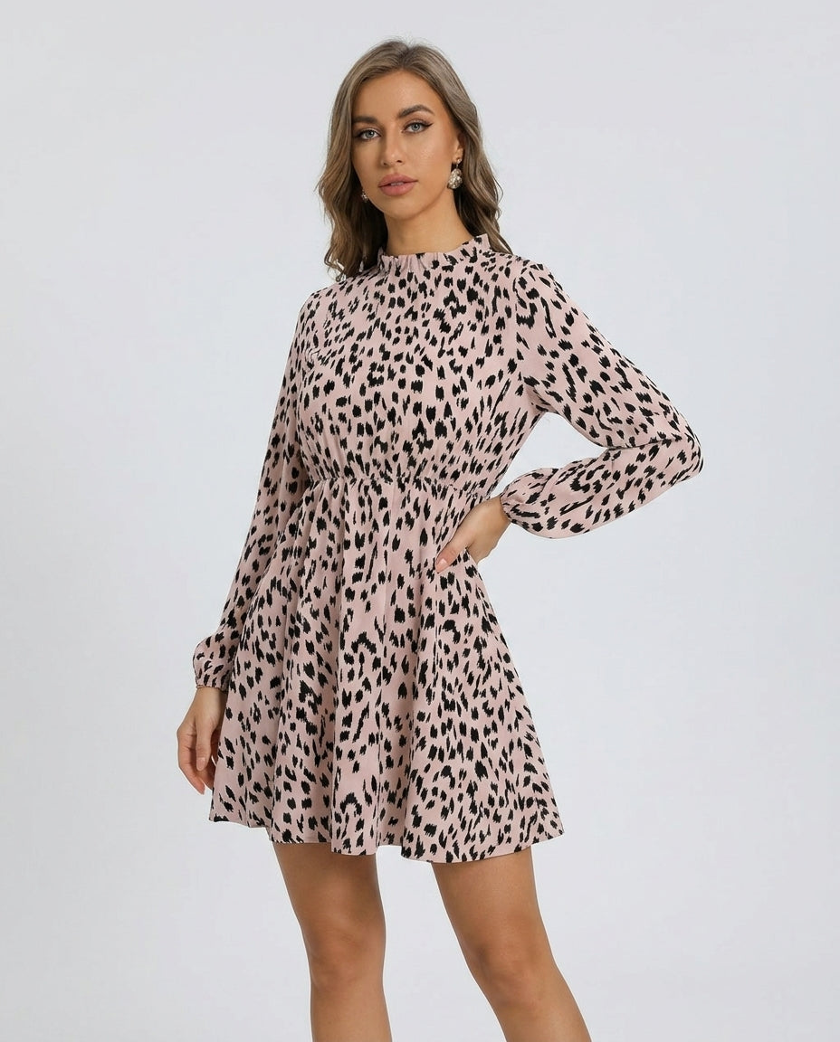 Solveig printed frill-neck mini dress — featured