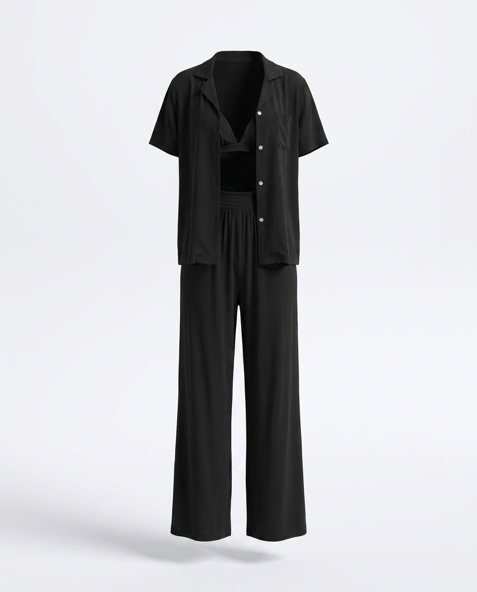 Thora black lounge set — 3D ghost mannequin product shot