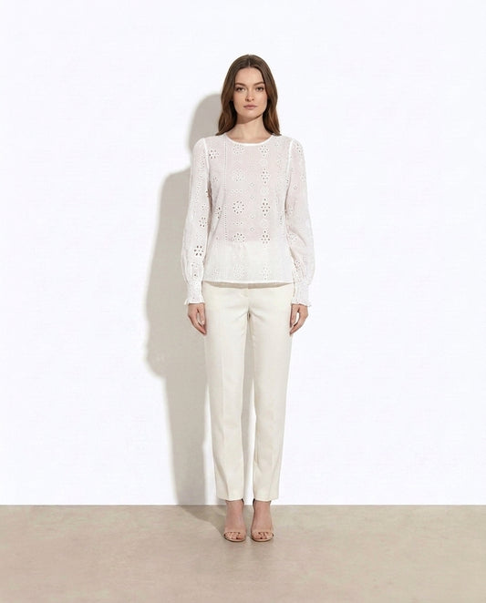 Adèle eyelet long-sleeve cotton blouse — studio model shot