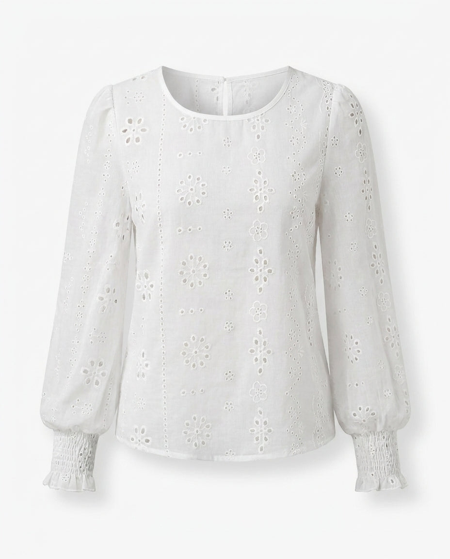 Adèle eyelet long-sleeve cotton blouse — 3D ghost mannequin product shot