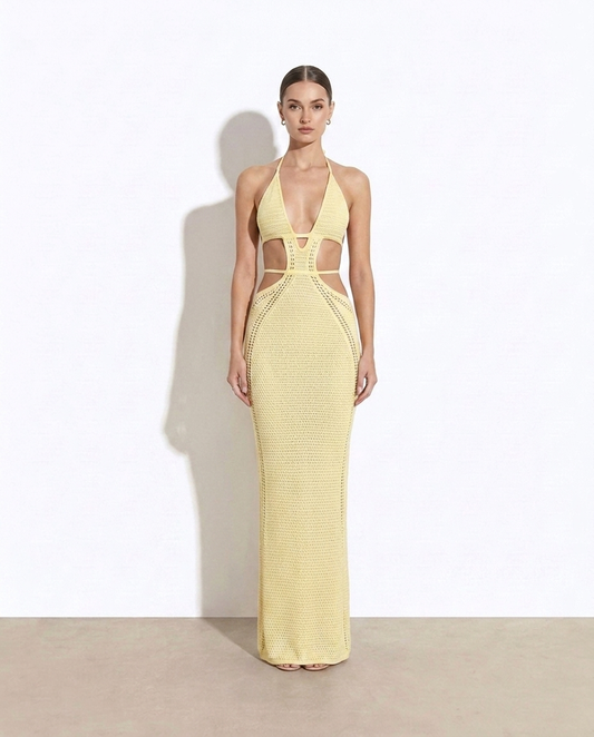Alyona Halter Neck Cutout Knitted Maxi Dress — studio model shot