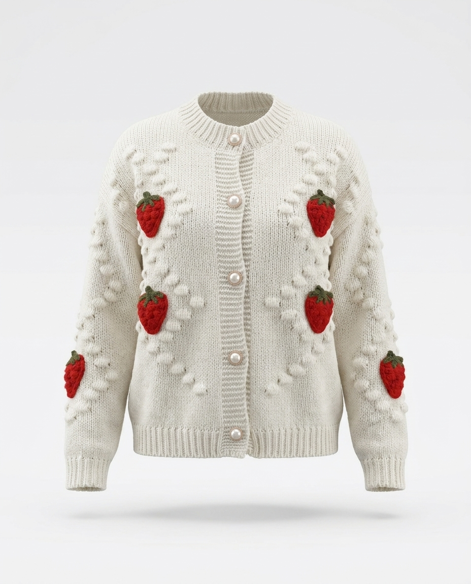 Anatolia Strawberry Button Down Cardigan — 3D ghost mannequin product shot