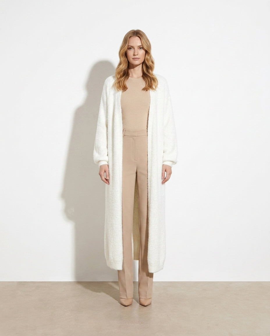 Anthea Fuzzy Open Front Cardigan — studio model shot