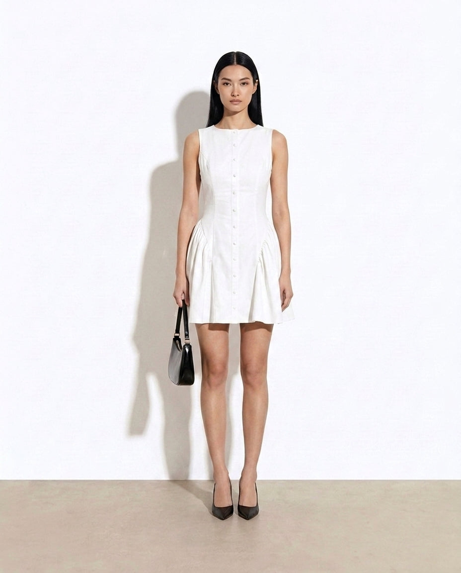 Apollinaria Tie Back Sleeveless A-Line Dress — studio model shot