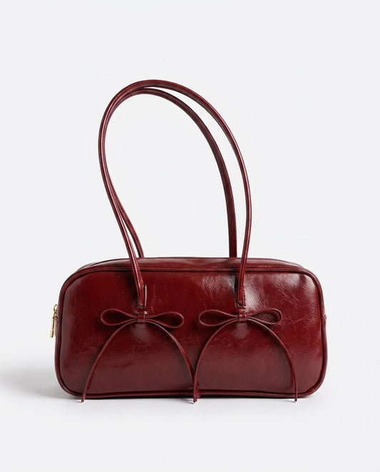 Aslaug PU Leather Bow Trim Shoulder Bag — studio product shot