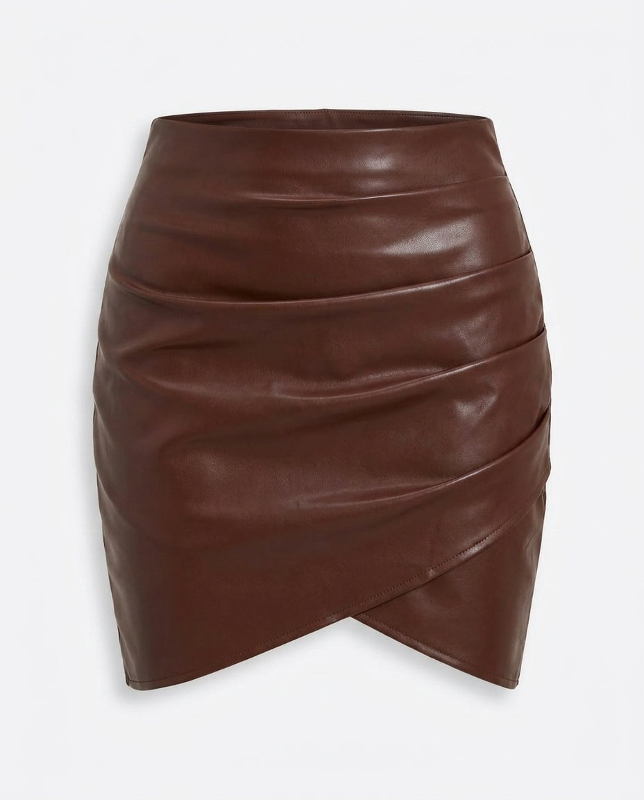 Ariadne Ruched Asymmetrical Hem Skirt — 3D ghost mannequin product shot