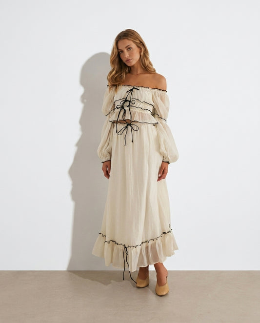 Coline Off-Shoulder Top and Skirt Set — studio model shot