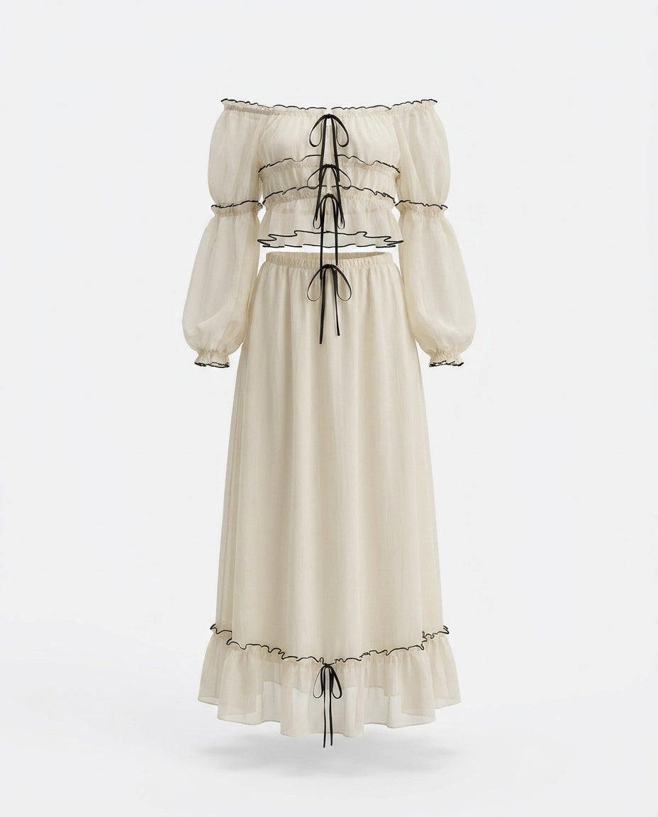 Coline Off-Shoulder Top and Skirt Set — 3D ghost mannequin product shot