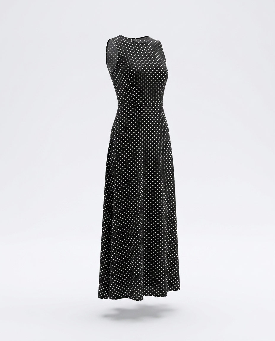 Colombe Sleeveless Polka-Dot Maxi Dress — 3D ghost mannequin product shot