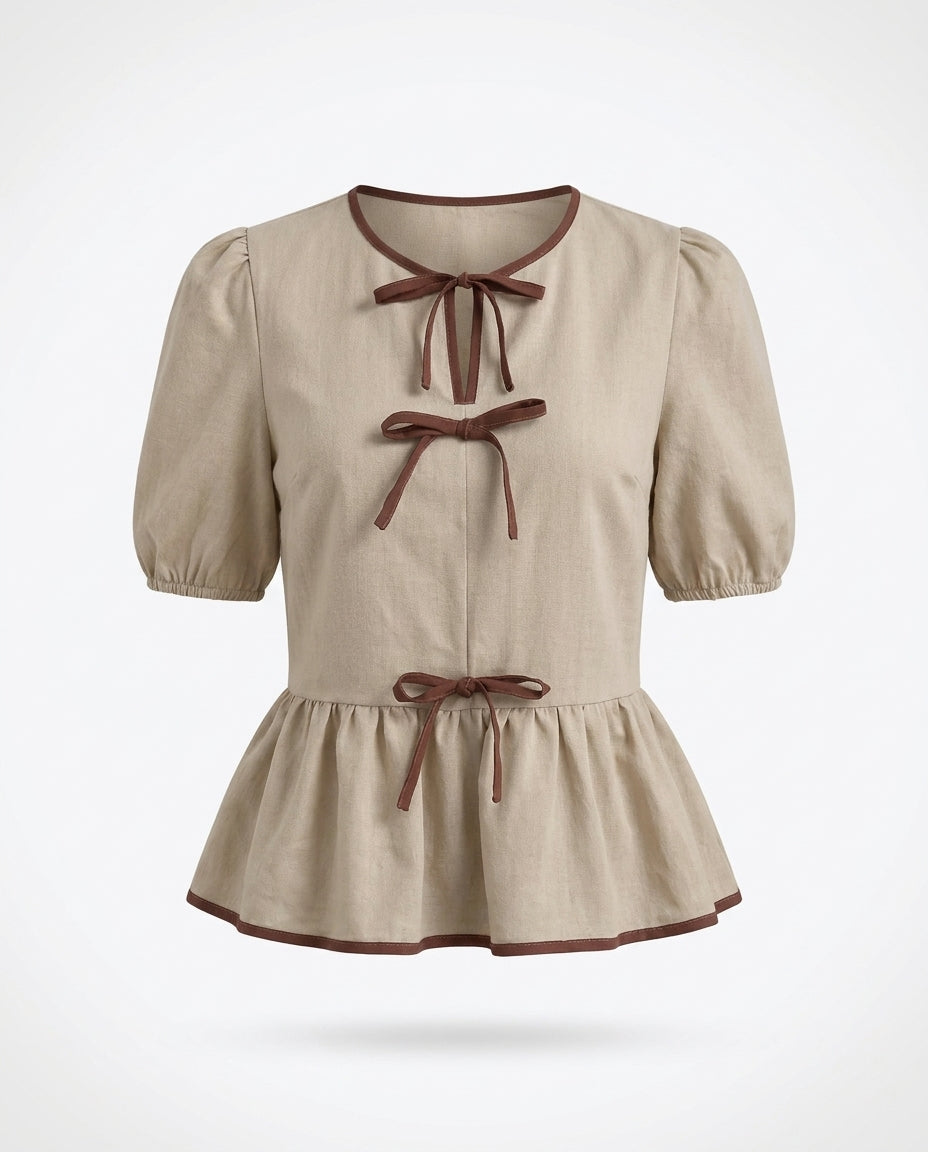 Colette Bow-Front Ruffle Blouse — 3D ghost mannequin product shot