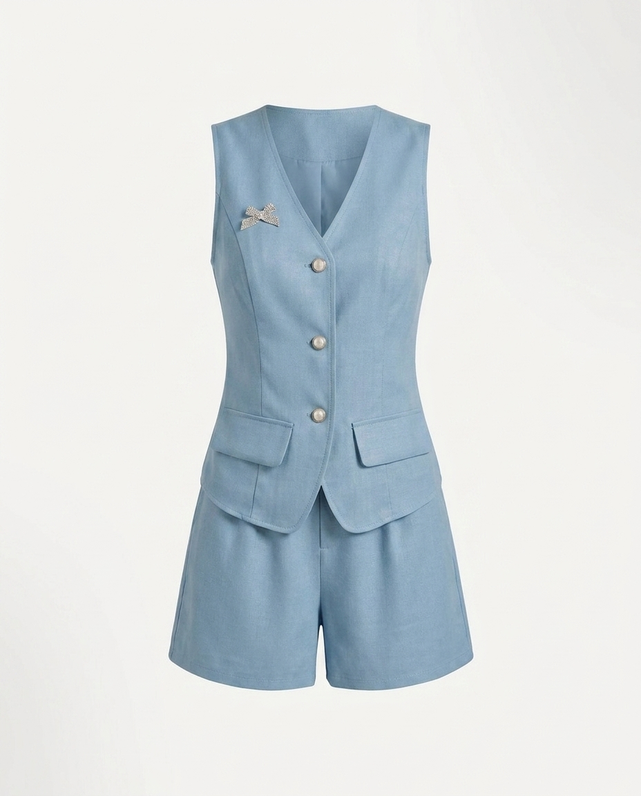 Cordelia Vest & Shorts Set — 3D ghost mannequin product shot