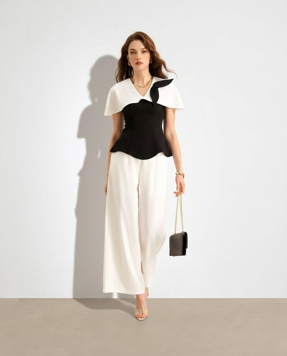 Corisande Peplum Wide-Leg Pants Set — studio model shot