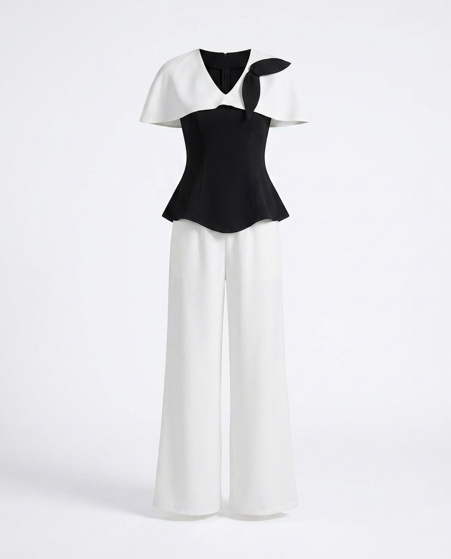 Corisande Peplum Wide-Leg Pants Set — 3D ghost mannequin product shot