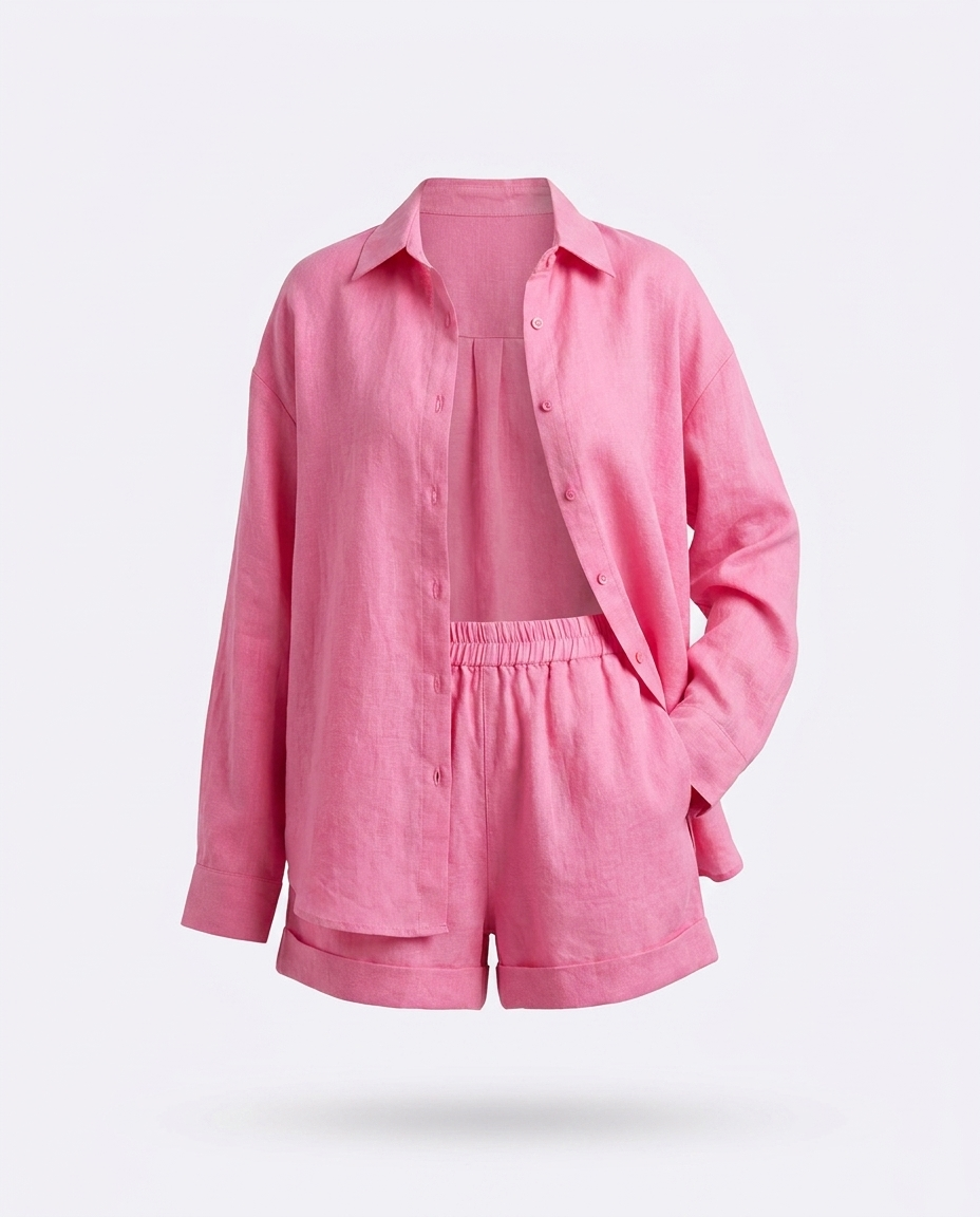 Eleftheria Button Up Shirt and Shorts Set — 3D ghost mannequin product shot