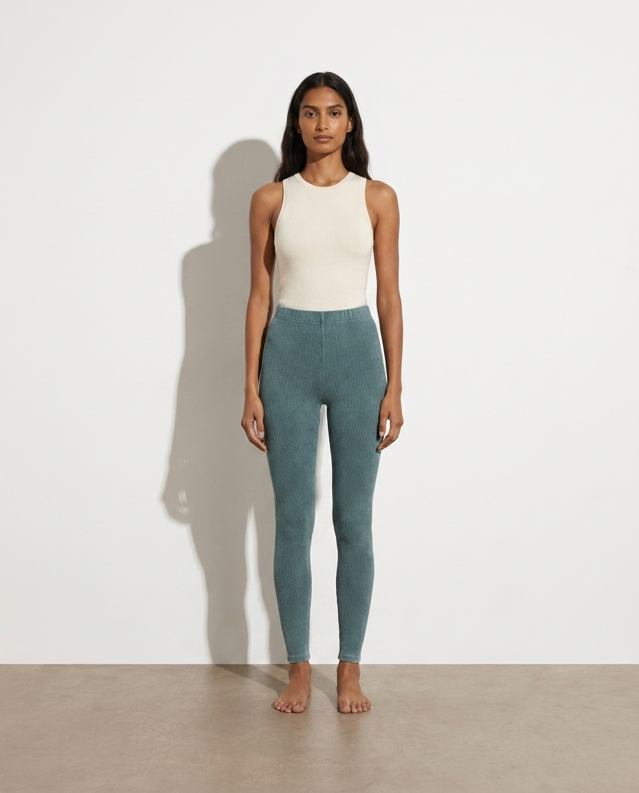 Eleni Ribbed Elastic Waist Leggings — studio model shot