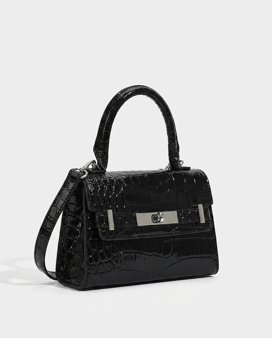 Elham Croc-Embossed Top Handle Handbag — still-life product shot