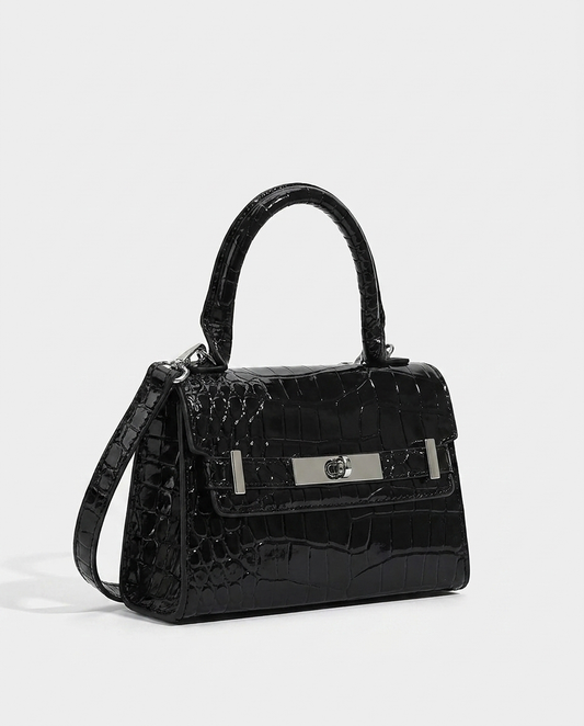 Elham Croc-Embossed Top Handle Handbag — still-life product shot
