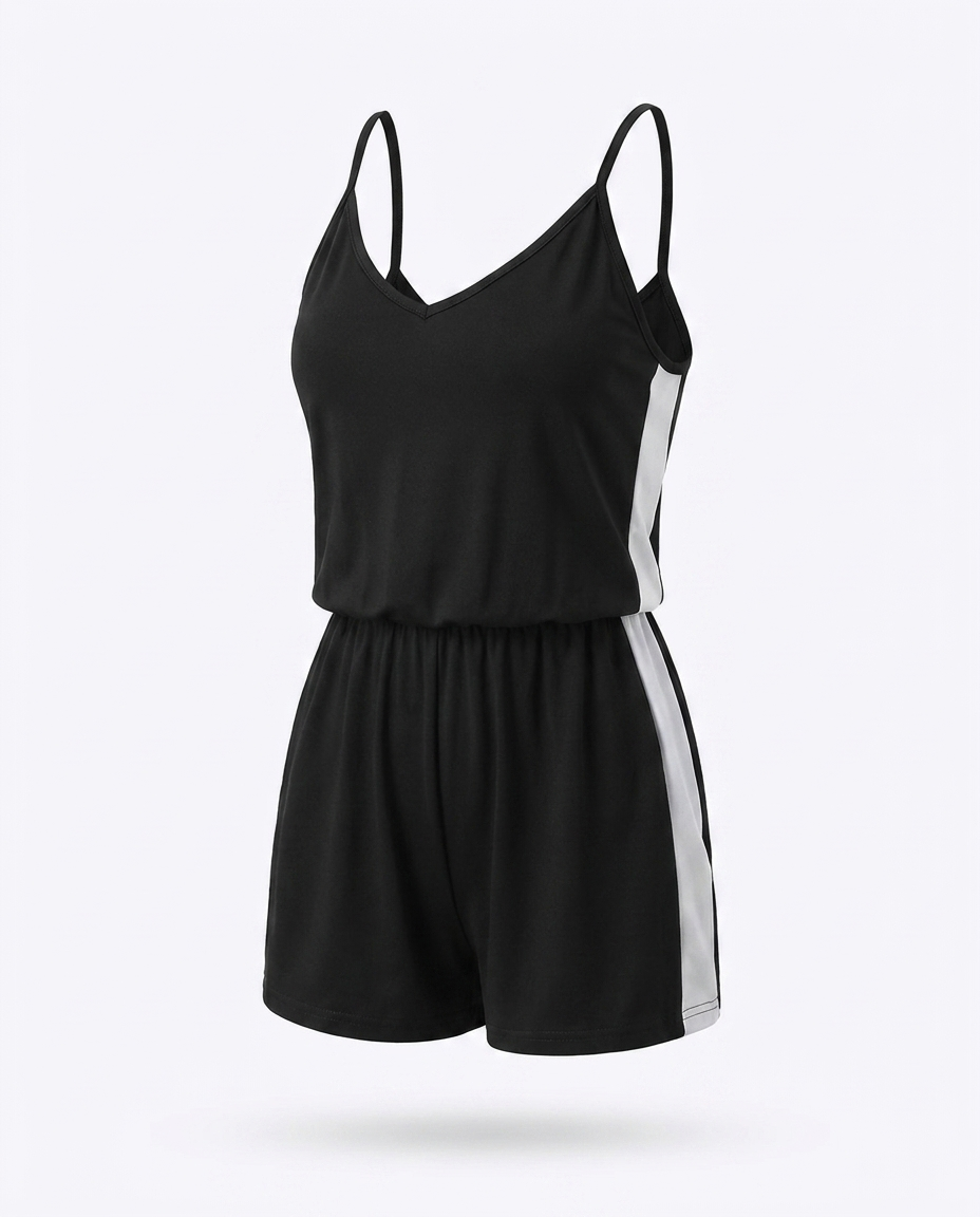 Émilie Spaghetti-Strap V-Neck Romper — 3D ghost mannequin product shot