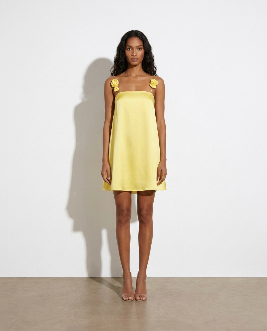 Enrika Floral Strap Mini A-Line Dress — studio model shot