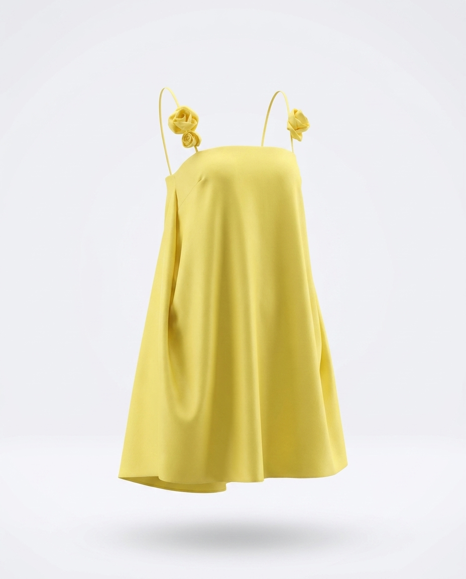 Enrika Floral Strap Mini A-Line Dress — 3D ghost mannequin product shot
