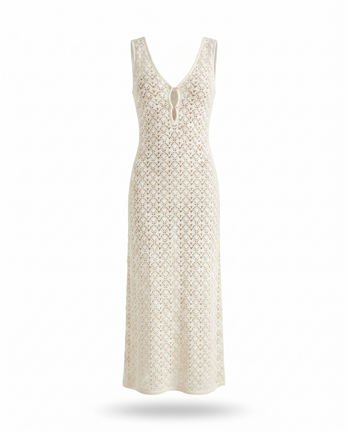 Flavie Openwork Sleeveless Maxi Dress — 3D ghost mannequin product shot