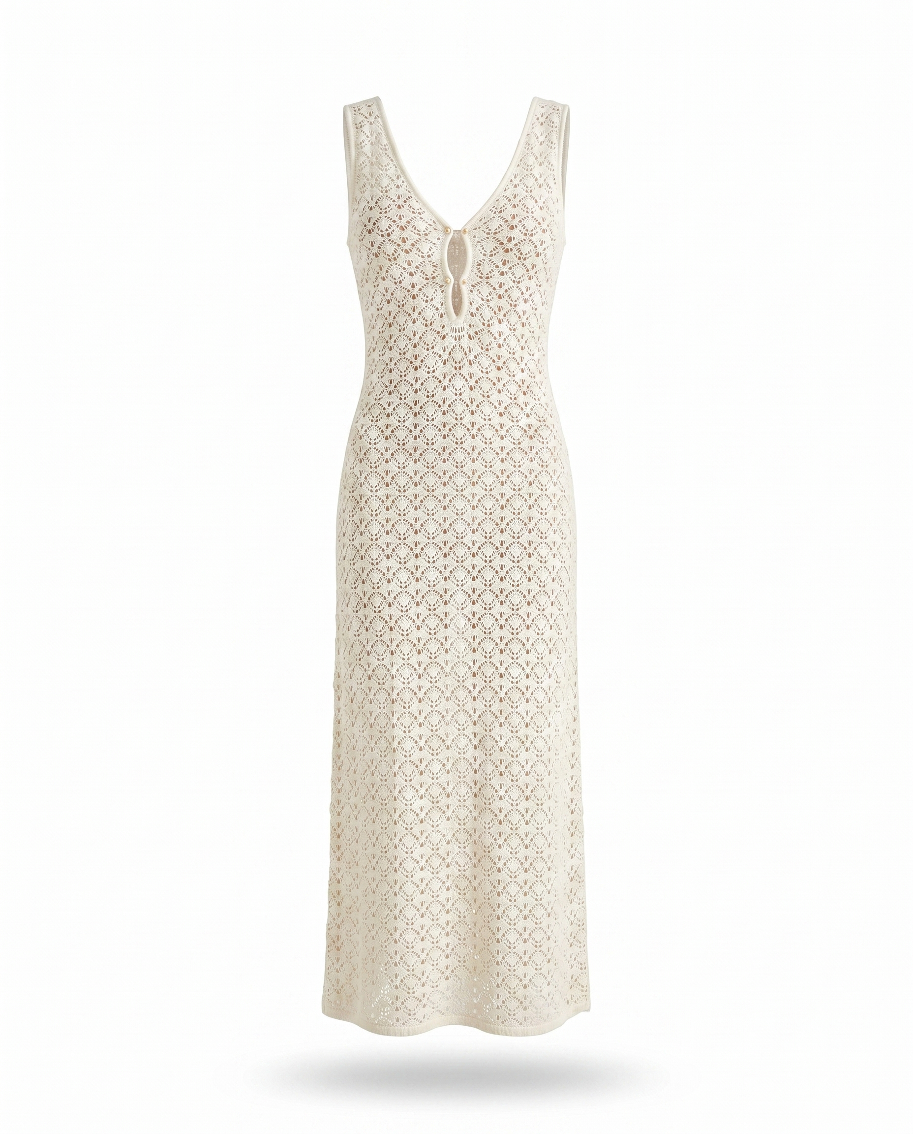 Flavie Openwork Sleeveless Maxi Dress — 3D ghost mannequin product shot