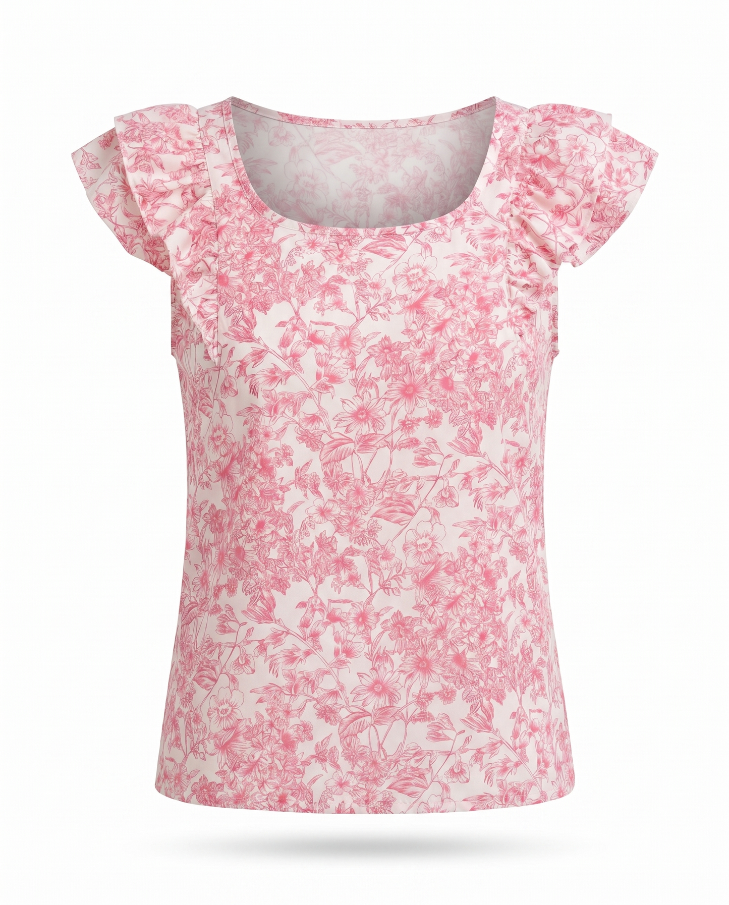 Fleur Floral Ruffle-Sleeve Blouse — 3D ghost mannequin product shot