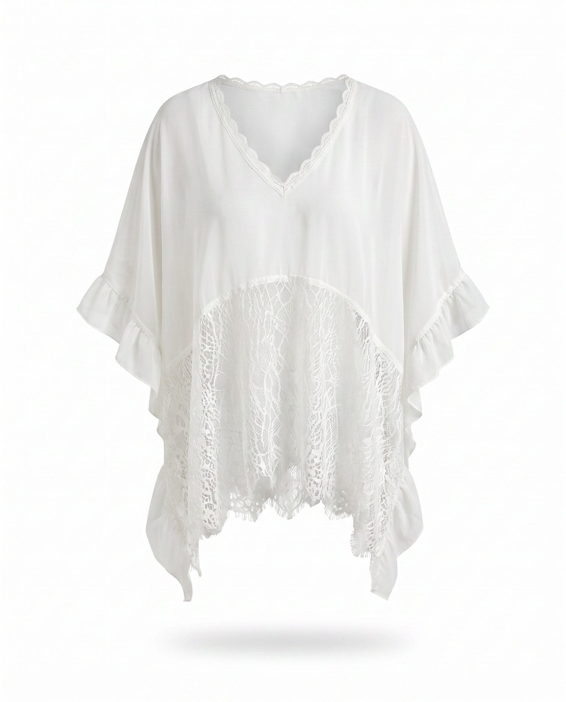 Gabrielle Lace-Trim Flowy Cover-Up — 3D ghost mannequin product shot