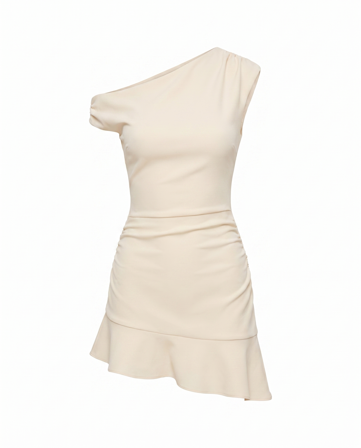 Gila One-Shoulder Ruffle Hem Mini Dress — 3D ghost mannequin product shot