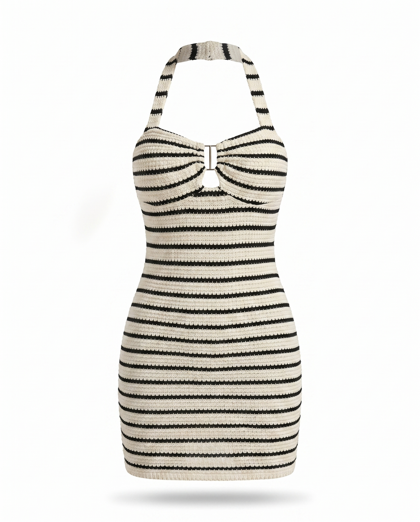 Gaëlle Striped Halter Knit Mini Dress — 3D ghost mannequin product shot