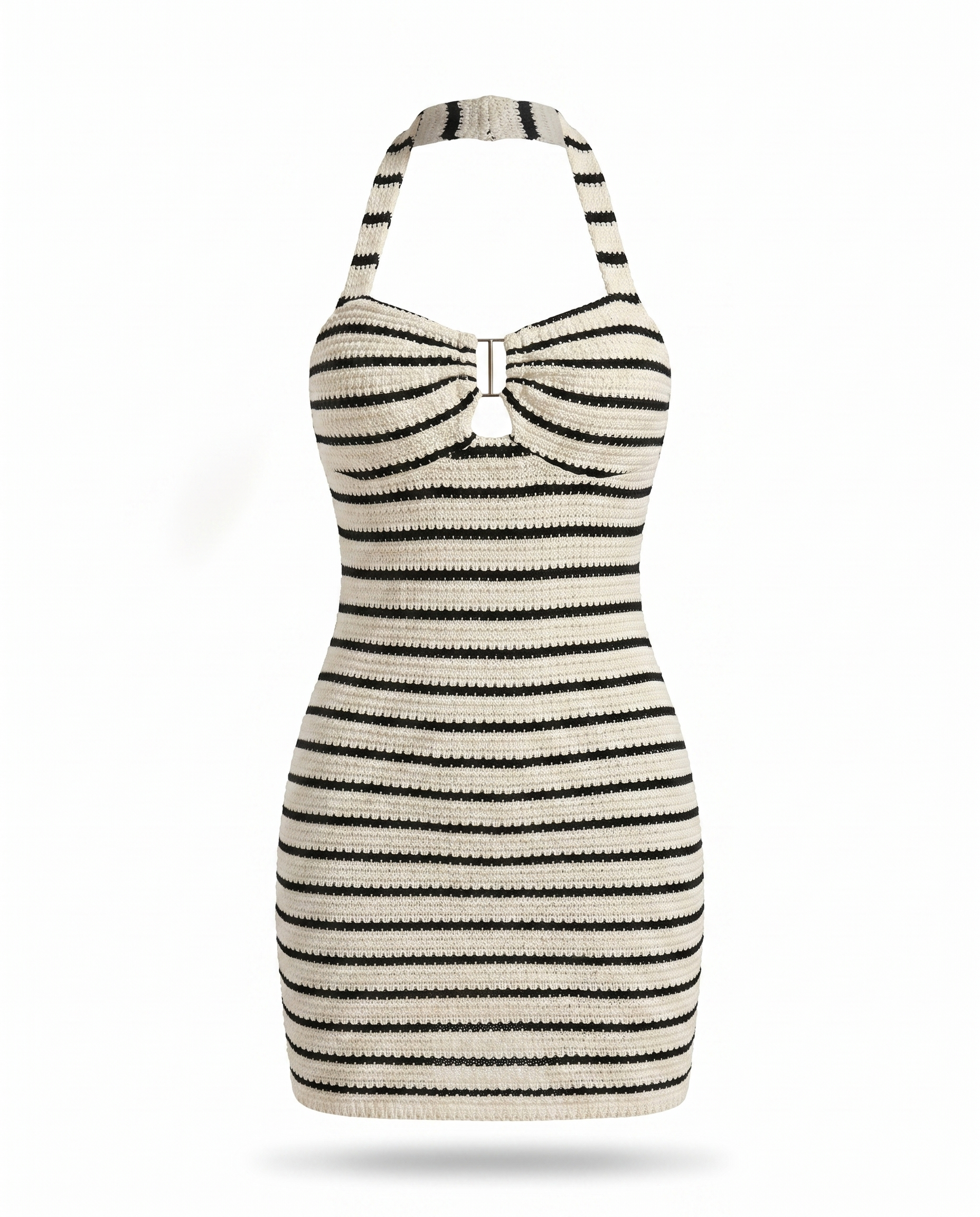 Gaëlle Striped Halter Knit Mini Dress — 3D ghost mannequin product shot