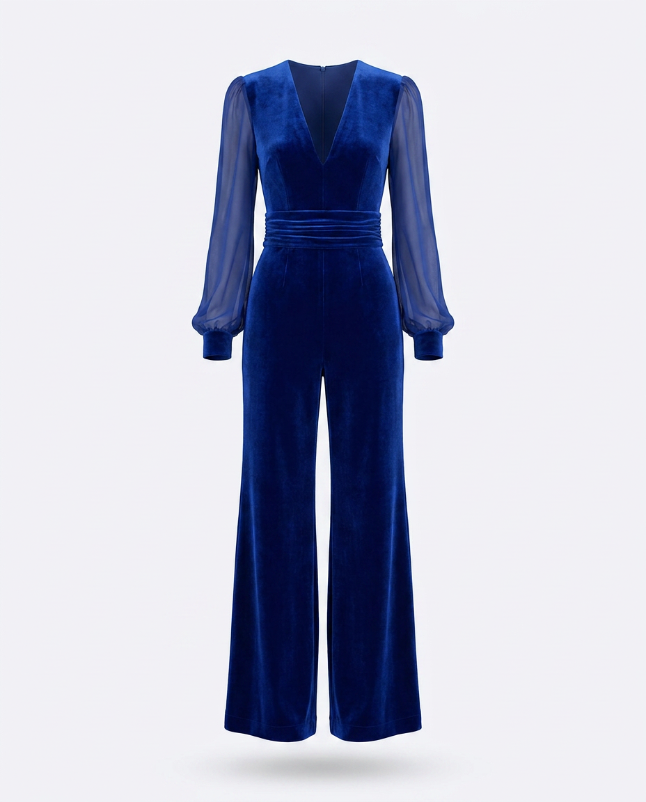 Ginevra velvet wide-leg jumpsuit — ghost mannequin
