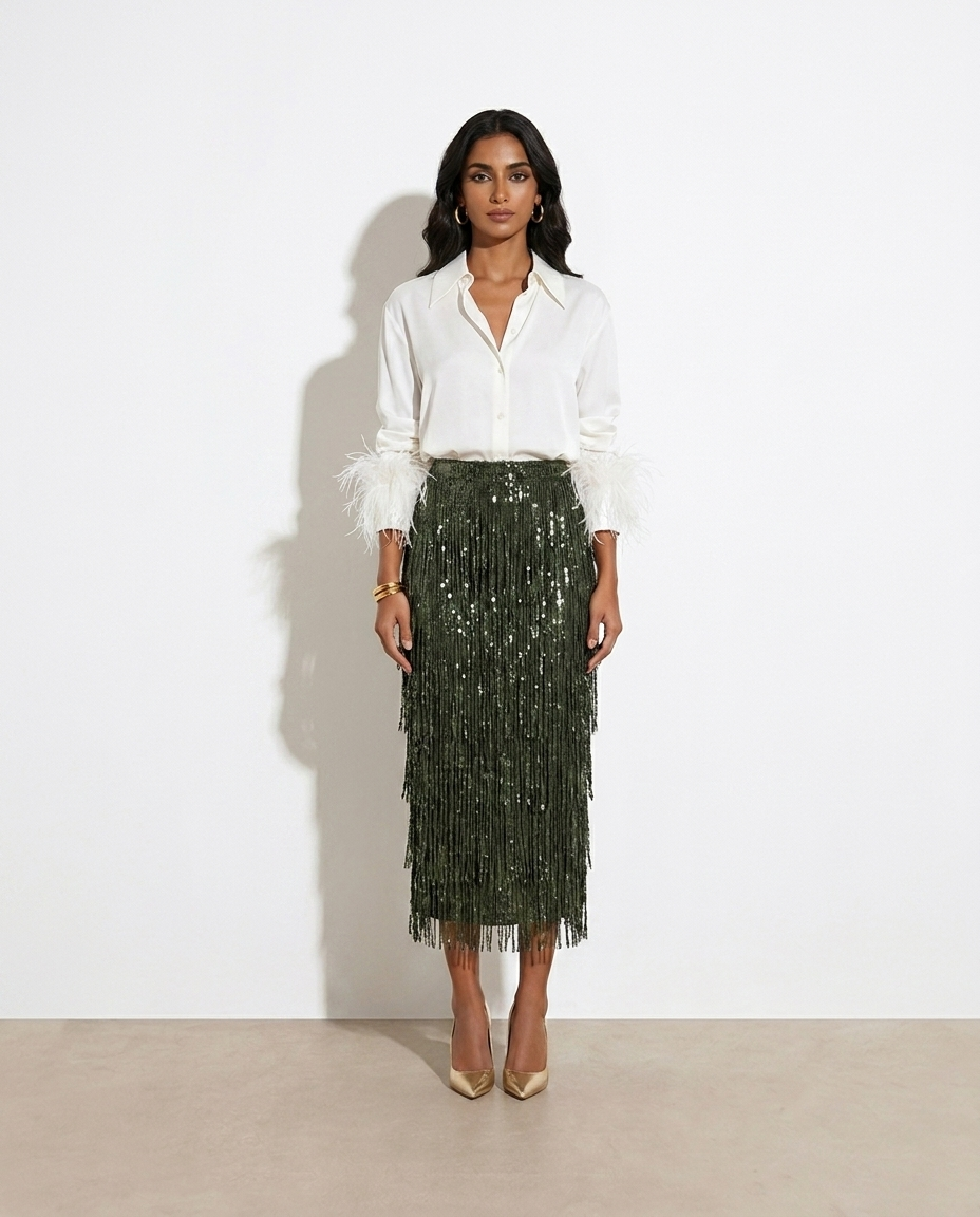 Gloria Fringe Set on model