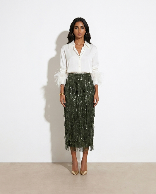 Gloria Fringe Set on model