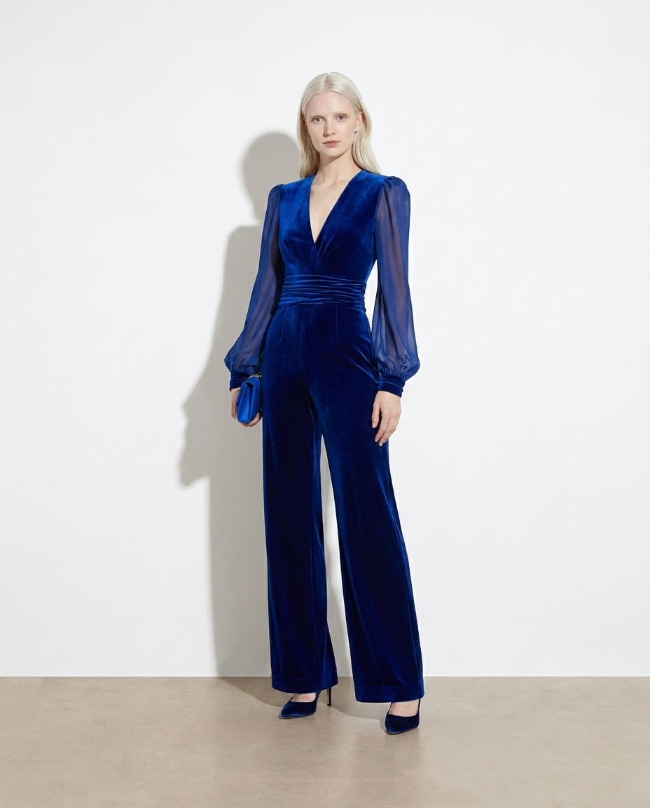 Ginevra velvet wide-leg jumpsuit — studio model