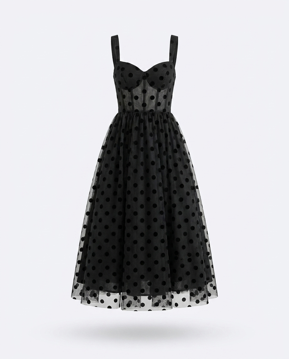 Hanne Polka Dot Tulle Sleeveless Midi Dress ghost mannequin