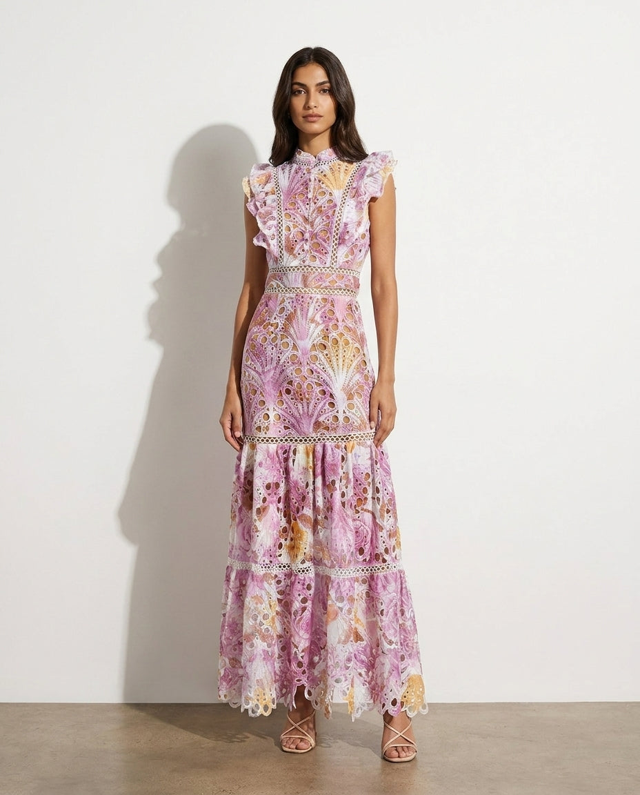 Hannelore Floral Lace Detail Maxi Dress on model